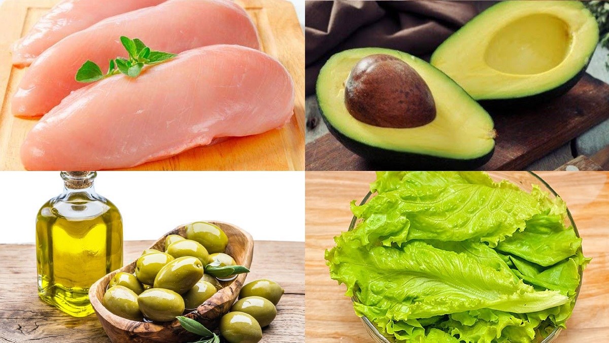 Ingredients for chicken salad with oil and vinegar