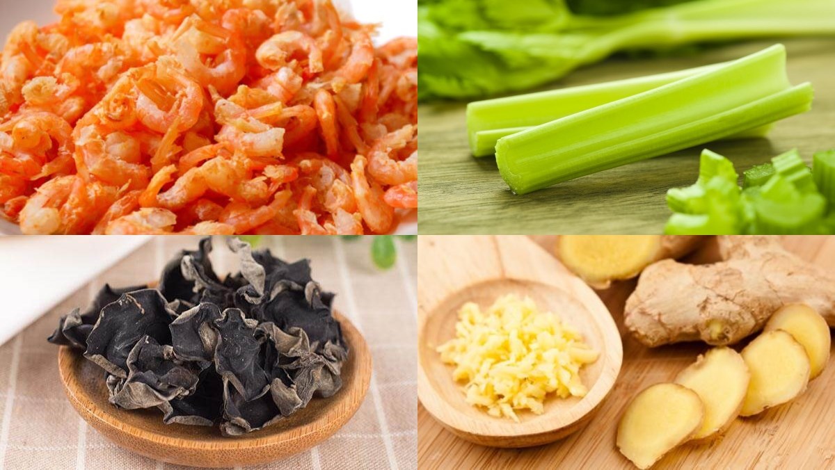 Ingredients for celery shrimp salad dish