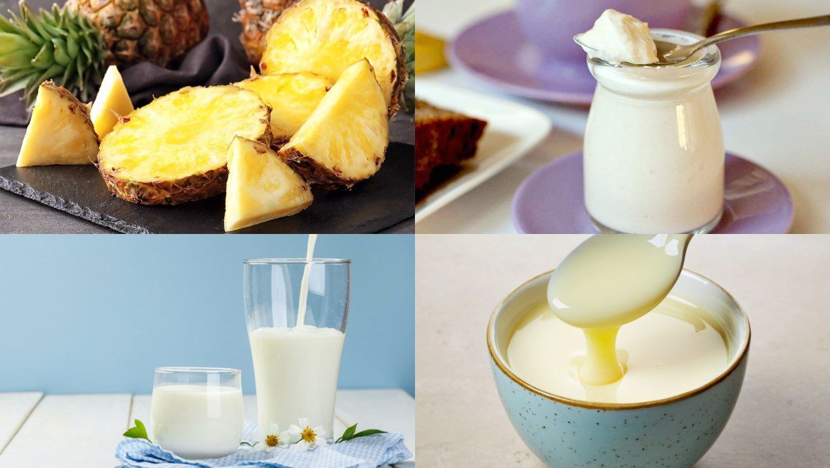 Ingredients for pineapple (thơm) yogurt smoothie