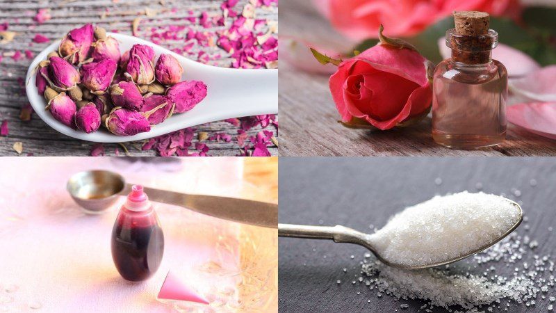 Ingredients for rose syrup dish