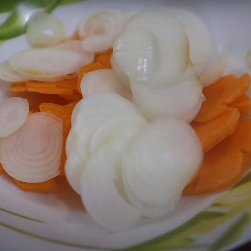 Step 1 Prepare the banana flower and vegetables for Banana Flower Salad with Shrimp and Pork in Sweet and Sour Sauce