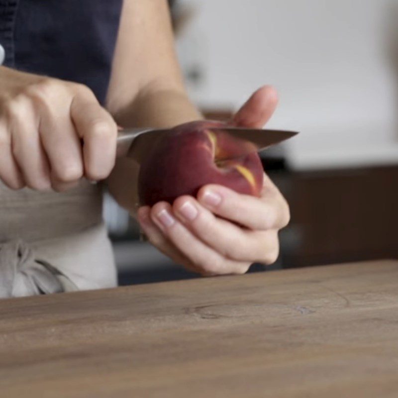 Step 1 Prepare peaches for peach chia seed smoothie