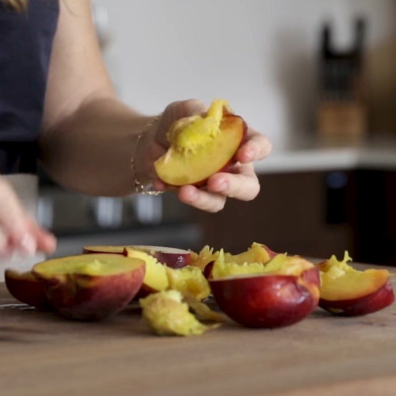 Step 1 Prepare peaches for peach chia seed smoothie