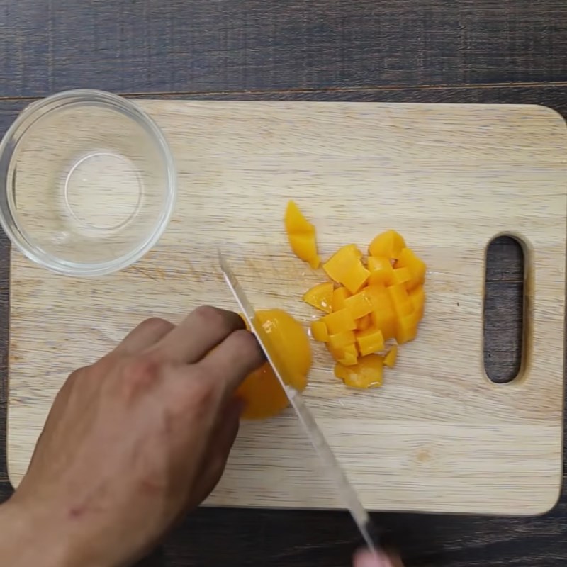 Step 1 Preparing the soaked peaches for Caramel Peach Soda
