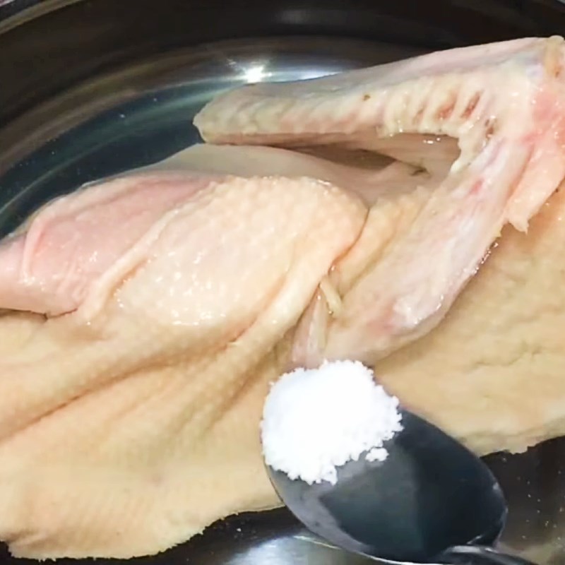 Step 1 Preparing and boiling duck meat Duck salad with rice paddy herbs and cabbage