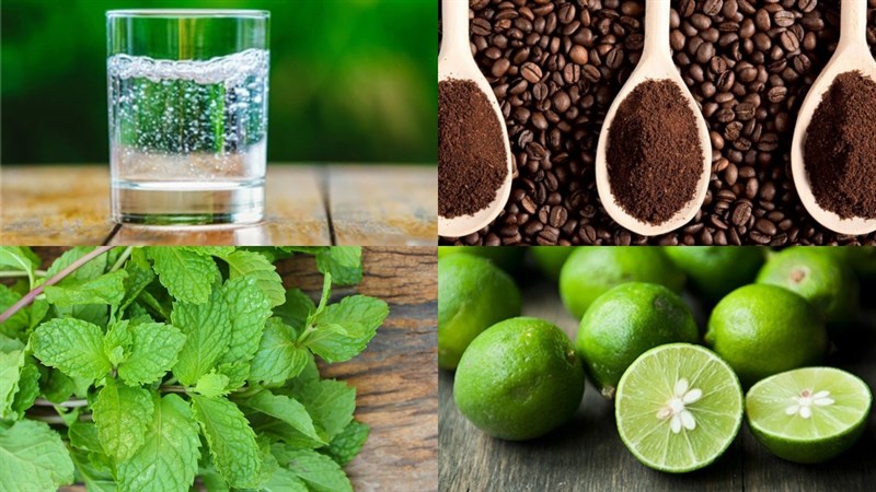 Ingredients for soda coffee with lemon and mint