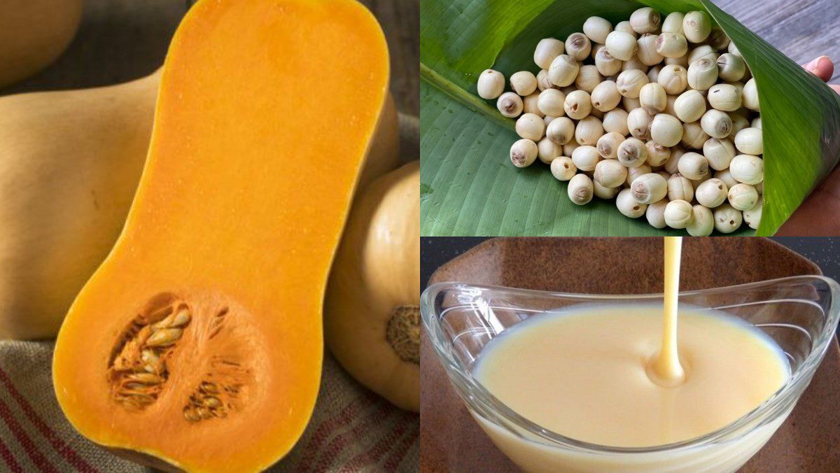 Ingredients for pumpkin lotus seed milk dish
