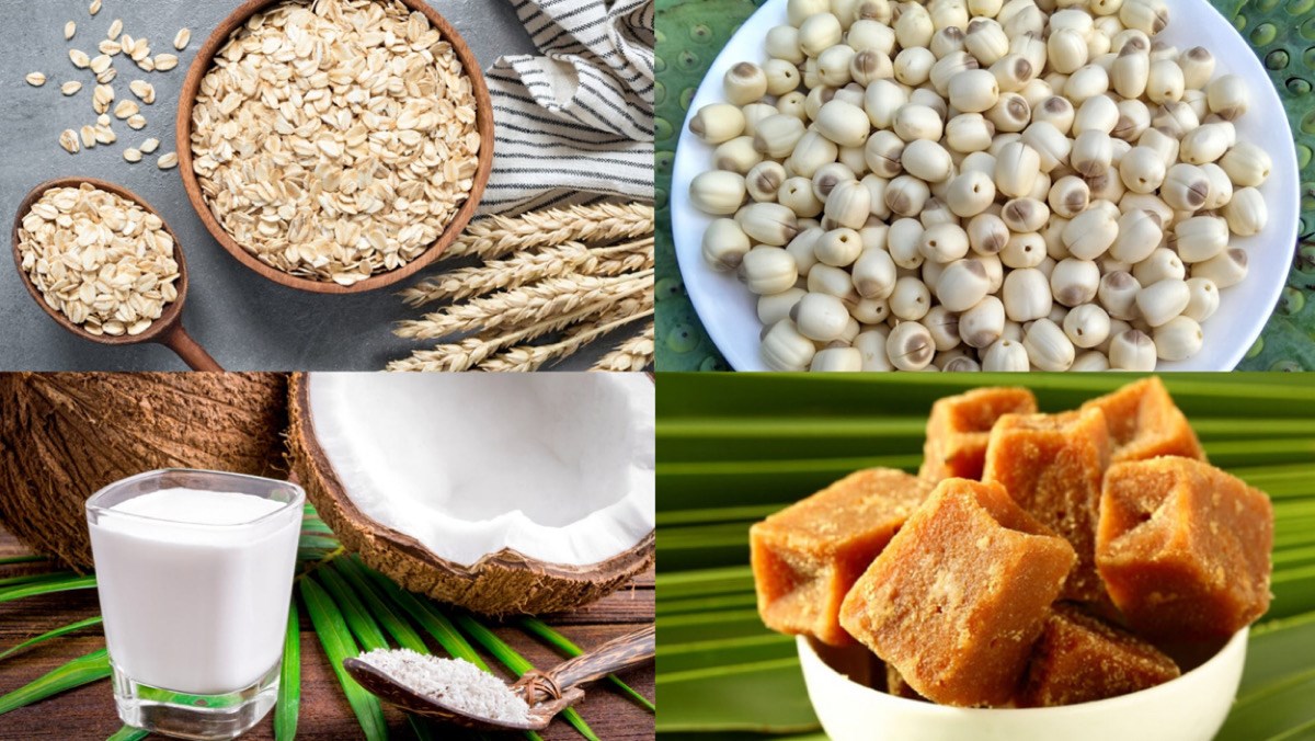 Ingredients for lotus seed oatmeal