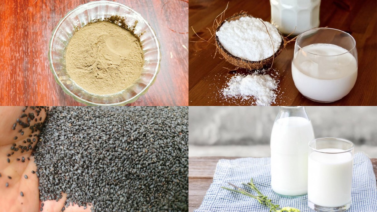 Ingredients for grass jelly with coconut milk