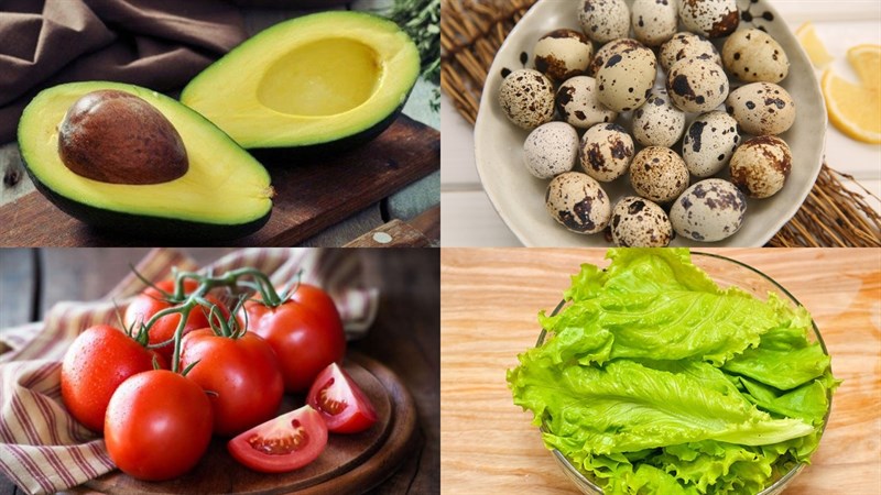 Ingredients for avocado chicken egg salad and avocado quail egg salad
