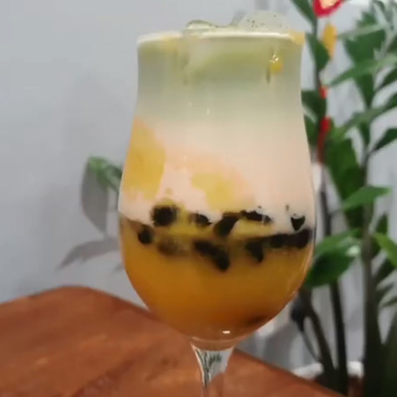 Step 4 Final Product Mango matcha milk tea with black pearls