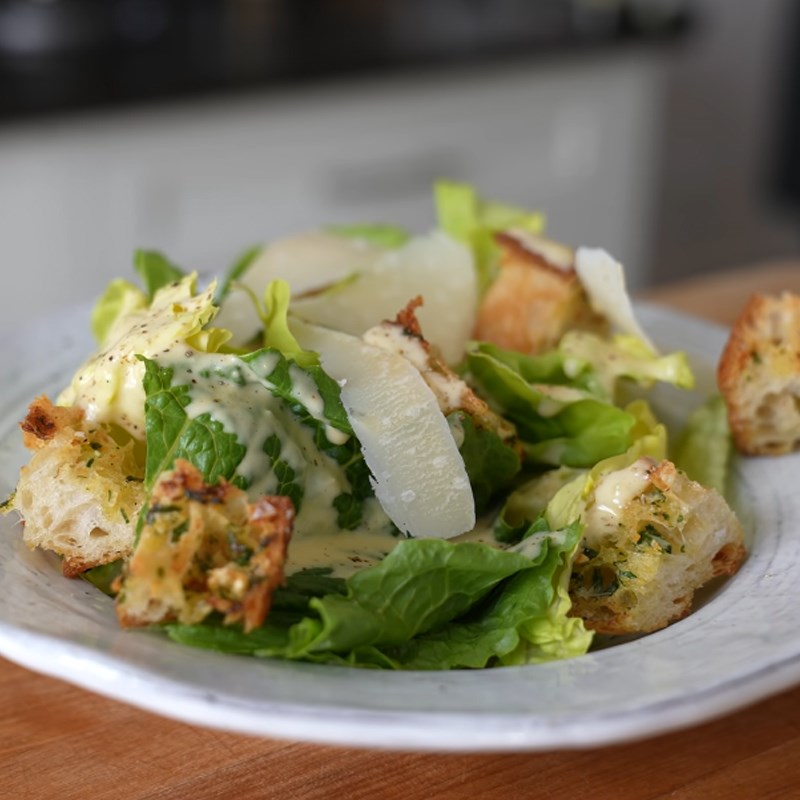 Step 6 Final product Caesar salad garlic bread