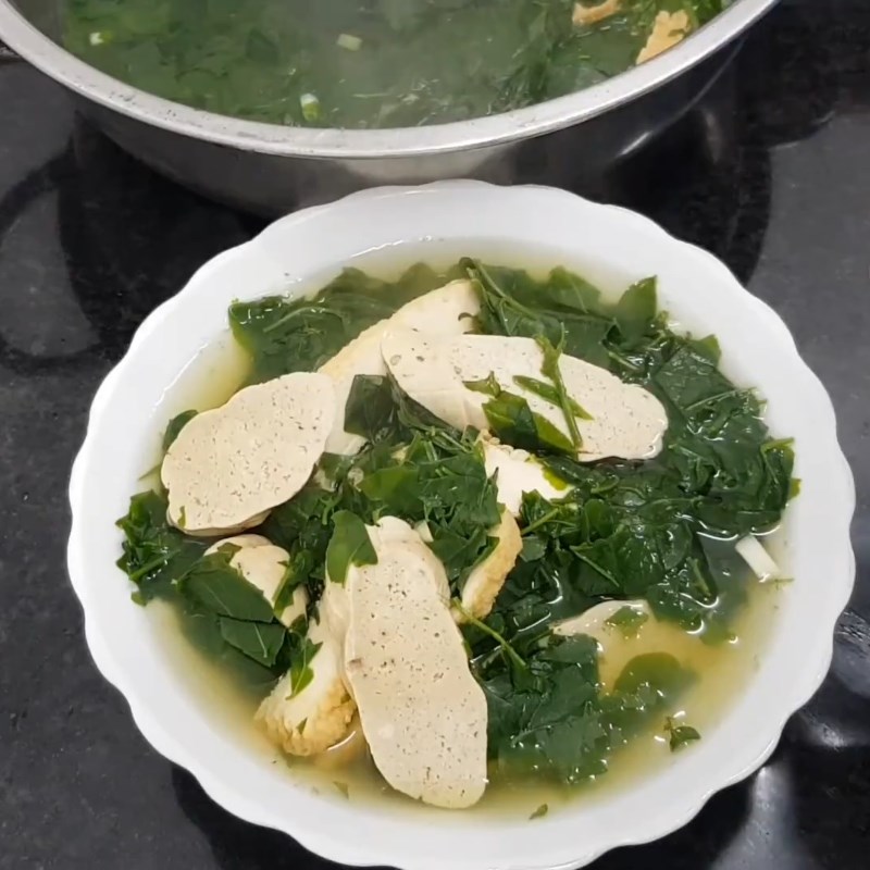 Step 3 Final Product of Vegetarian Water Spinach Soup with Tofu and Vegetarian Fish Cake