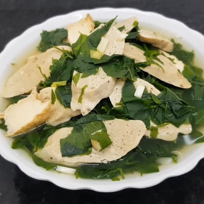Step 3 Final Product of Vegetarian Water Spinach Soup with Tofu and Vegetarian Fish Cake