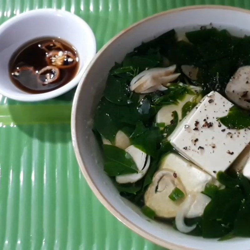 Step 3 Final Product Vegetarian Water Spinach Soup with Tofu and Straw Mushrooms