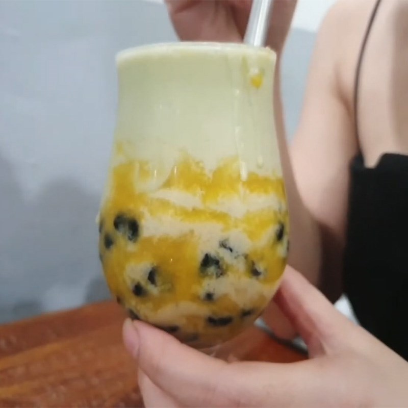 Step 4 Final Product Mango matcha milk tea with black pearls