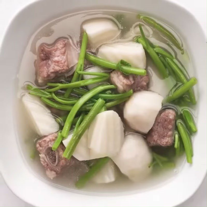 Step 5 Final product Taro and water spinach soup