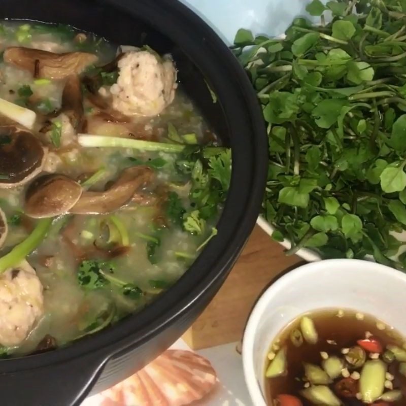 Step 8 Final Product Mushroom Porridge with Shrimp and Meat