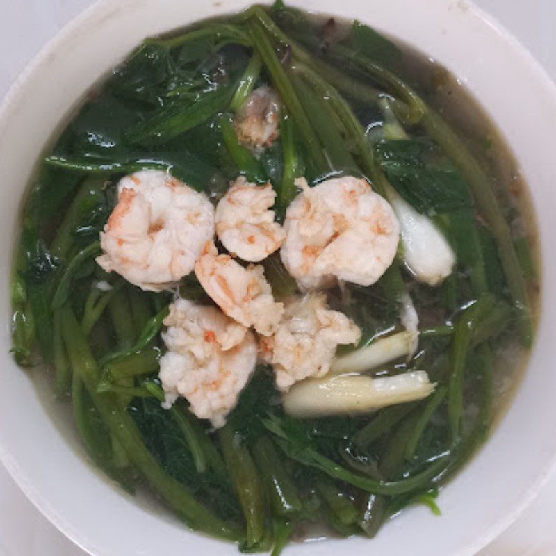 Step 3 Final Product Fresh shrimp water spinach soup