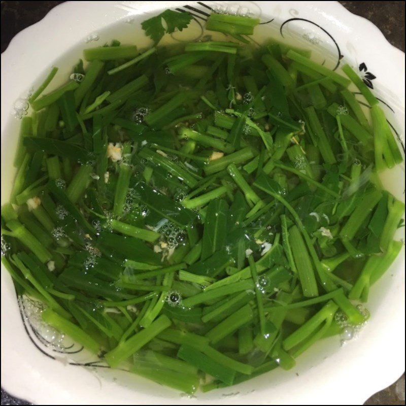 Step 3 Final Product Water Spinach Soup with Dried Shrimp