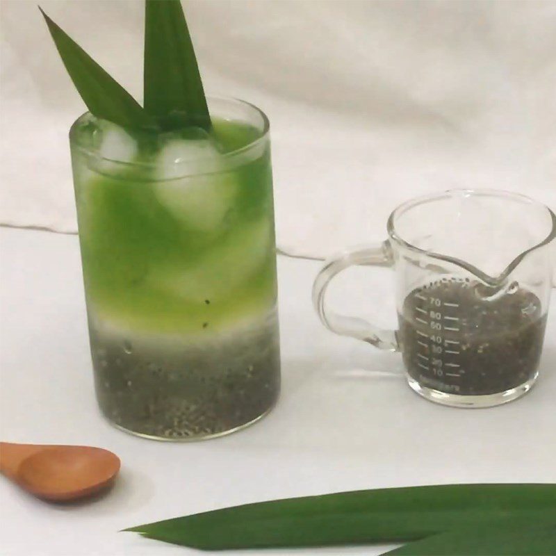 Step 4 Final Product Chia seed coconut water with pandan leaves