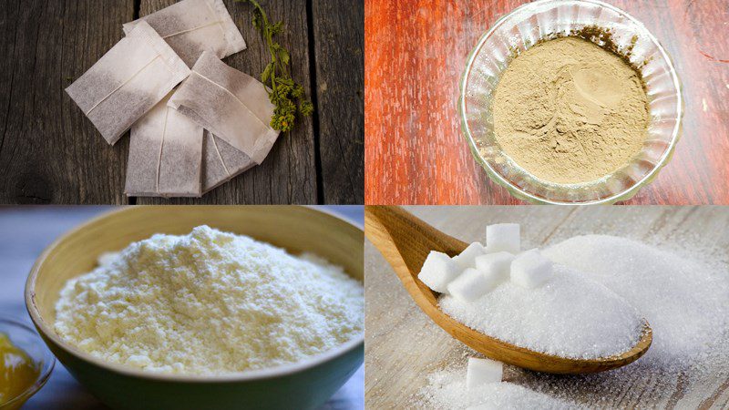 Ingredients for 2 ways to make grass jelly milk tea