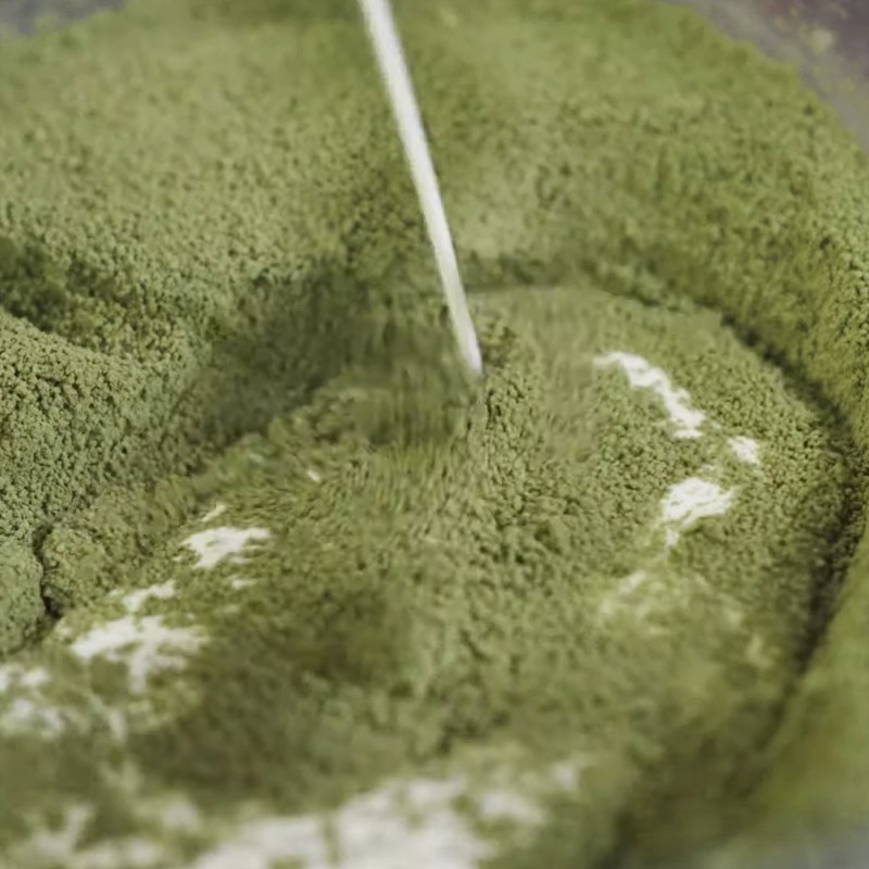 Step 2 Mix matcha powder with whipping cream for Eggless Green Tea Mousse