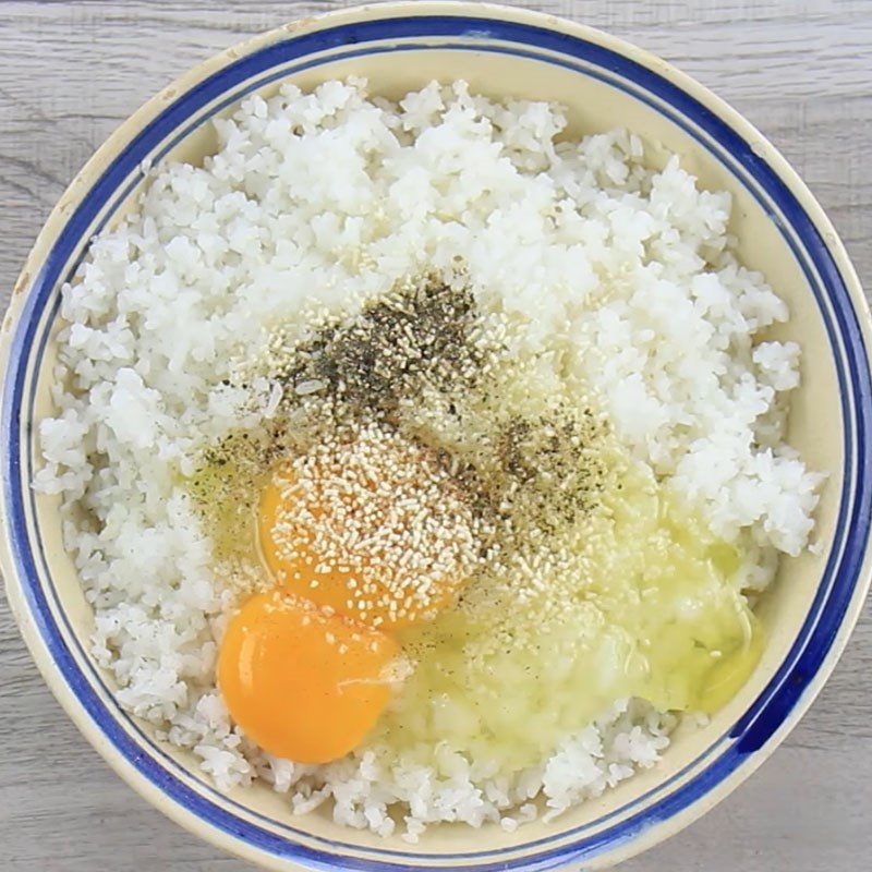 Step 1 Mix rice with egg for Fried Rice with Pickled Beef