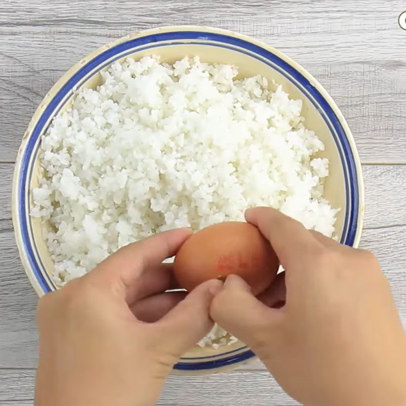 Step 1 Mix rice with egg for Fried Rice with Pickled Beef