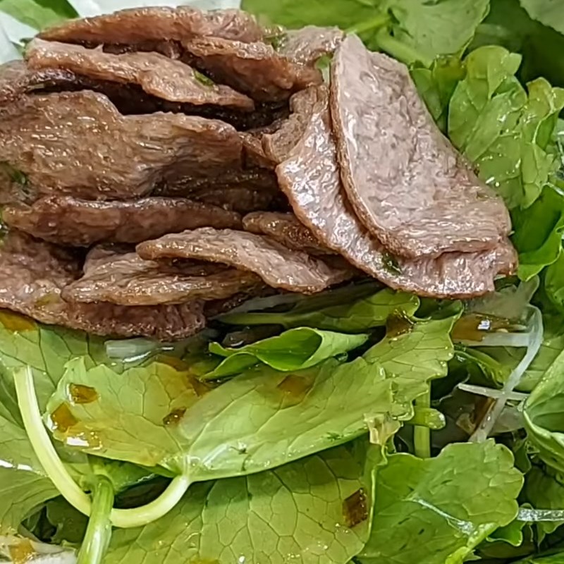 Step 4 Mixing the salad Vegan watercress salad with beef slices