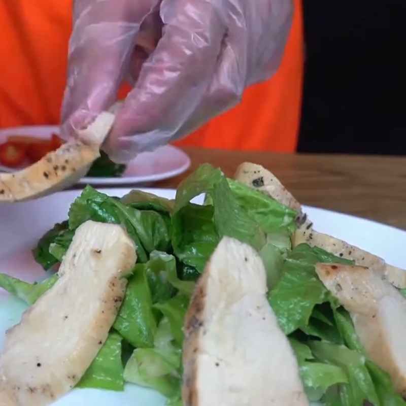Step 6 Mixing salad Caesar salad chicken breast