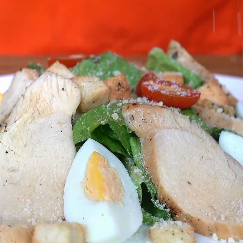 Step 6 Mixing salad Caesar salad chicken breast