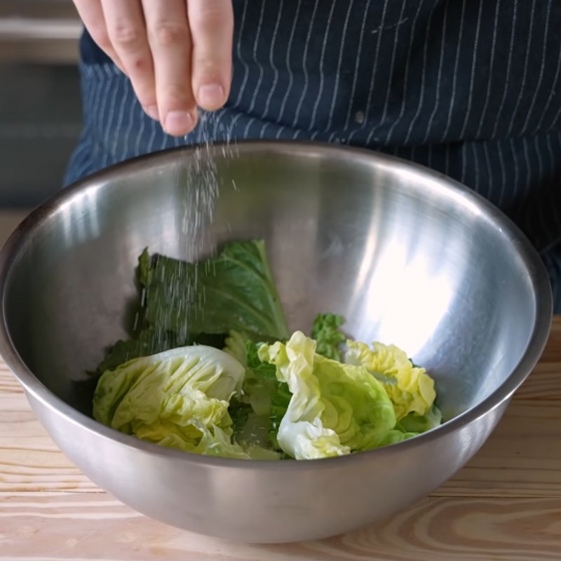 Step 5 Mixing salad Caesar salad garlic bread