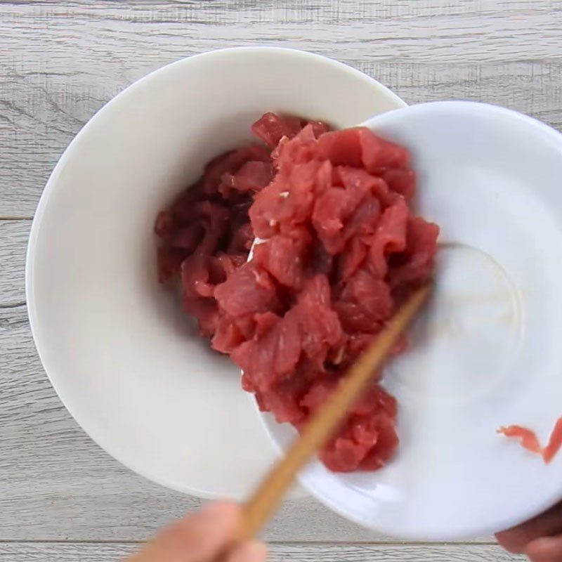 Step 3 Marinate the beef Fried rice with pickled beef