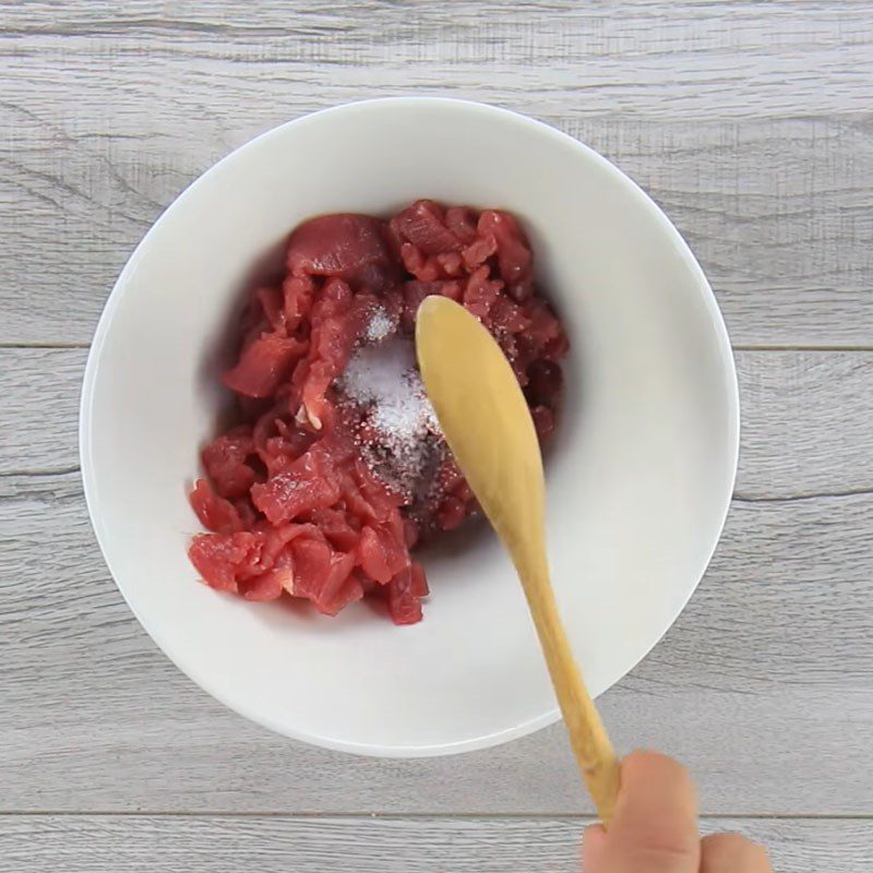 Step 3 Marinate the beef Fried rice with pickled beef