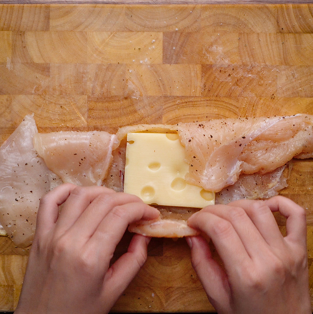 Step 2 Roll the cheese for Chicken Cheese Hamburger