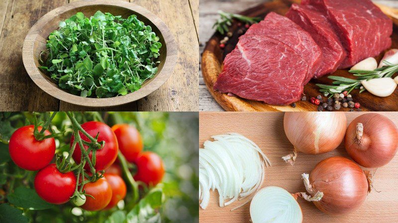 Ingredients for watercress salad with beef