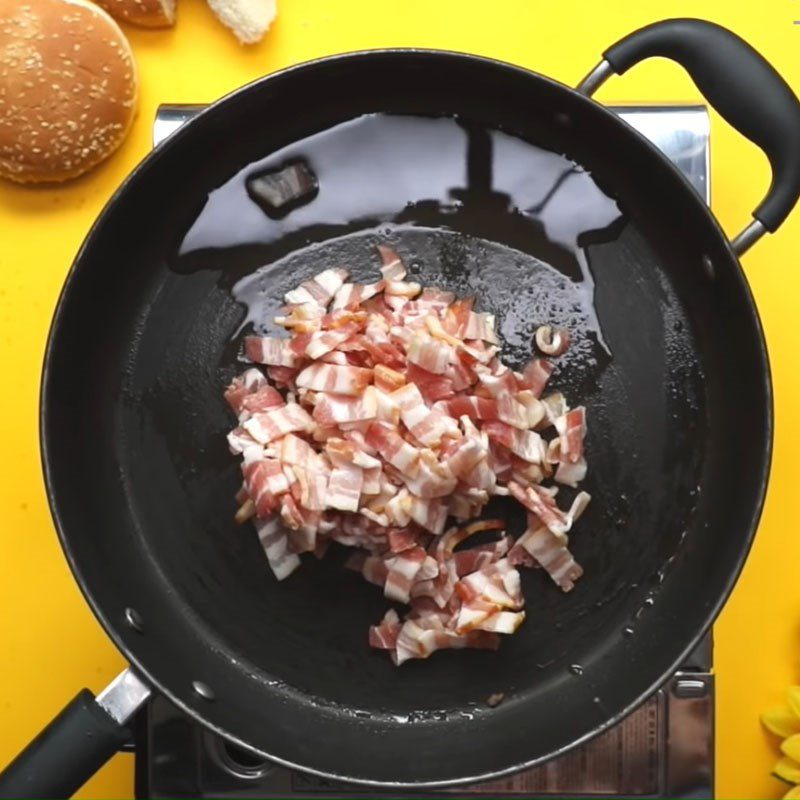 Step 2 Stir-fry the bacon and onion Beef Cheese Spring Rolls