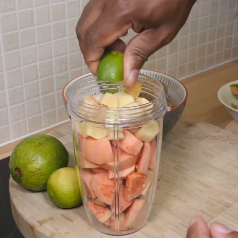 Step 2 Blend guava with lemon and ginger for Guava Lemon Ginger Juice