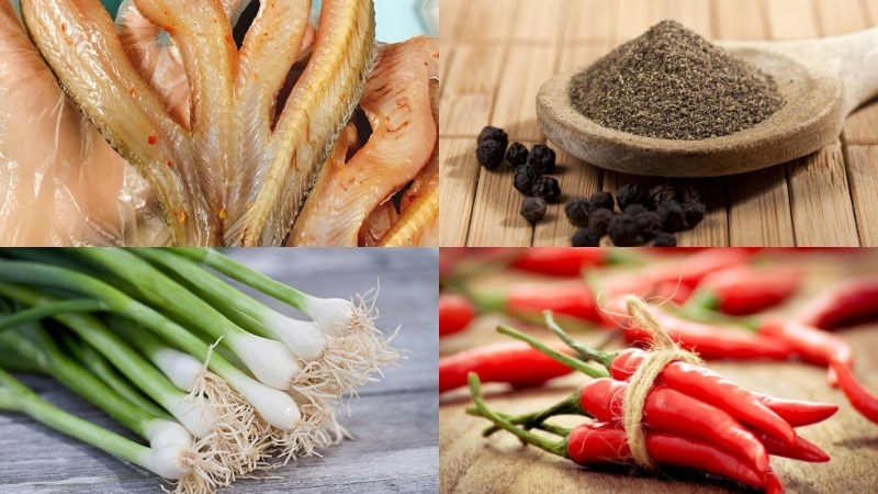 Ingredients for the dish of dried snakehead fish cooked with fragrant spices and pepper