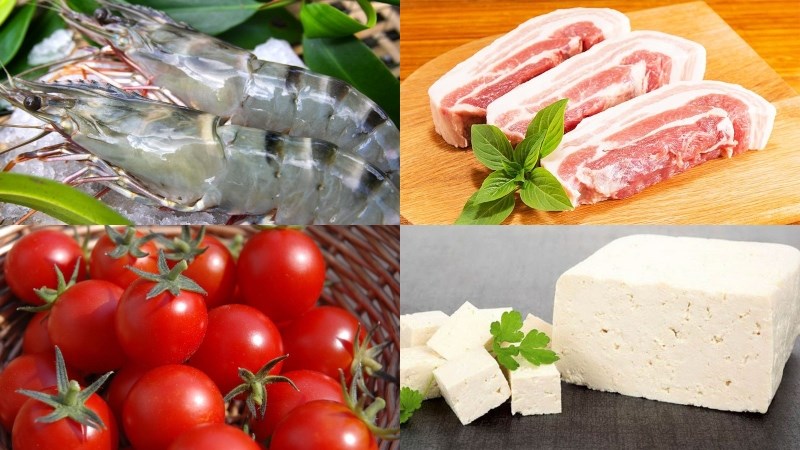 Ingredients for shrimp and meat noodle soup