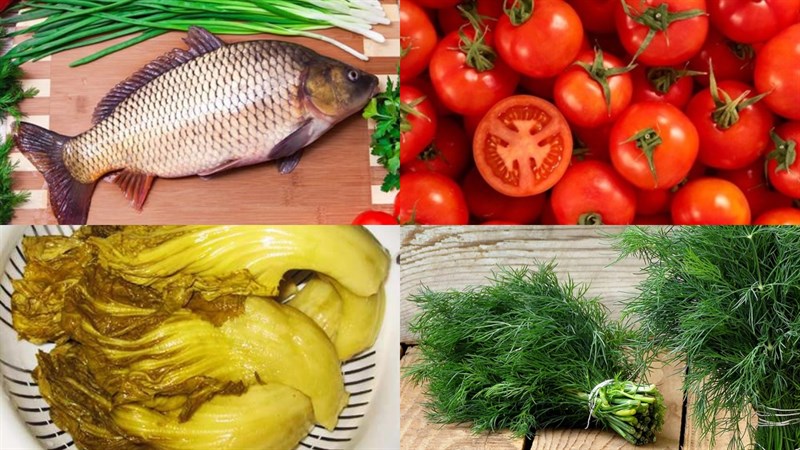 Ingredients for carp hot pot with pickled vegetables