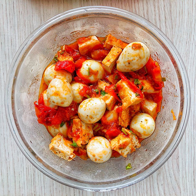 Step 3 Final product Quail egg tofu in tomato sauce