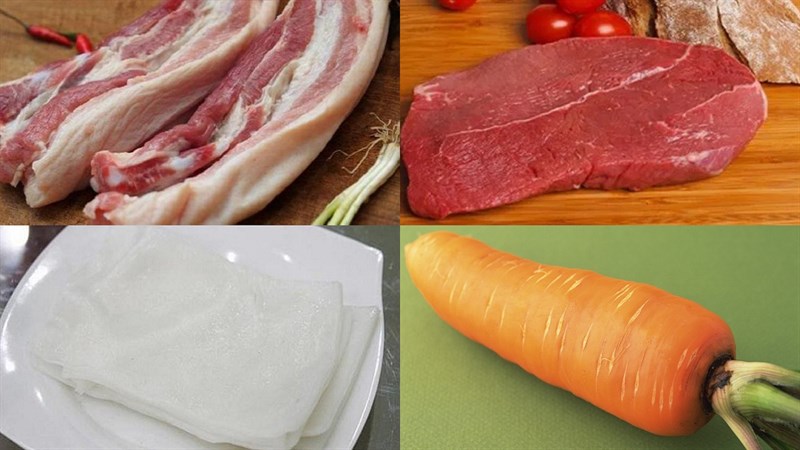Ingredients for mixed spring rolls and colorful spring rolls