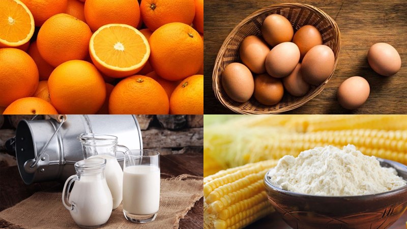 Ingredients for fresh milk baked orange cake