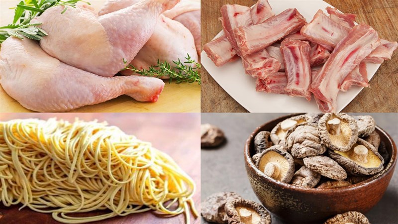 Ingredients for the dish 2 ways to make crispy skin fried chicken noodles