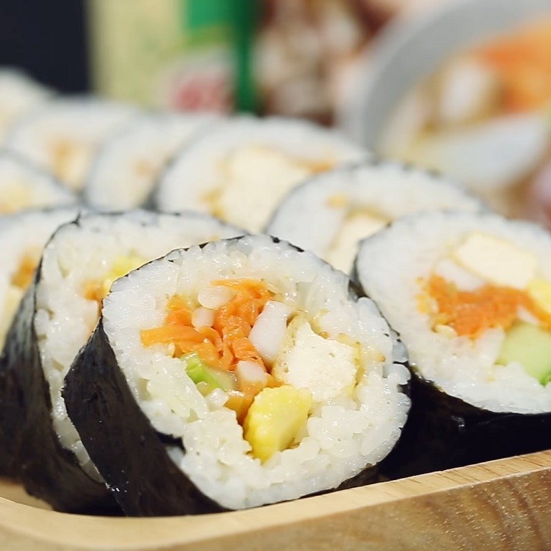 Step 5 Final Product Vegetarian sushi with sautéed mushrooms and vegetables