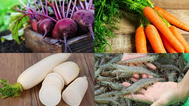 Ingredients for fresh shrimp and beetroot soup
