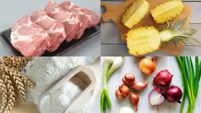 Ingredients for stir-fried pork with pineapple