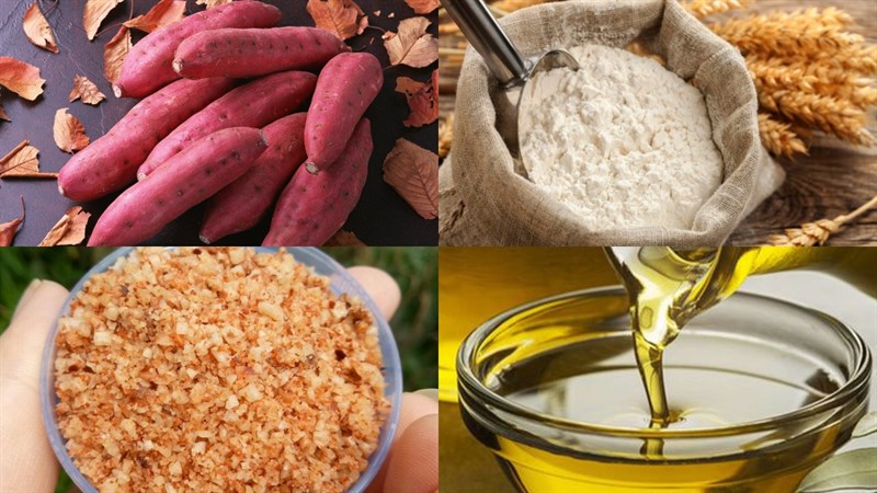 Ingredients for the dish of sweet potato fries with pickled plums